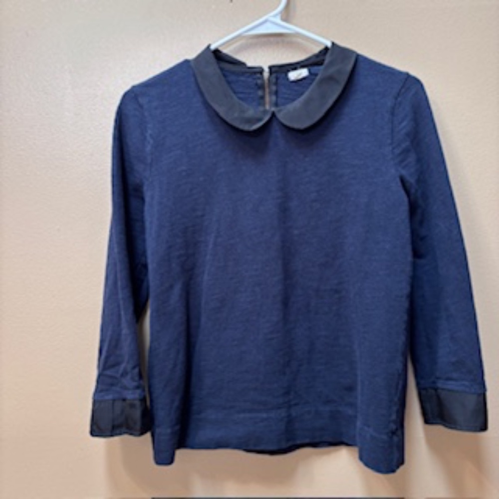 J. Crew Blue /Black Peter Pan Collar Sweater Size M